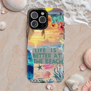 Ocean Waves Phone Case | Beach Palm Tree iPhone 16 15 14 13 Pro Max Mini | Samsung s24 s23 Ultra, Pixel 9 Pro XL | Coastal Stained Glass
