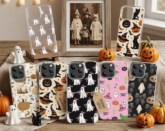 Spooky Halloween Phone Case, Pumpkin & Black Cat Design