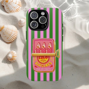 Retro Sardine Tin Phone Case, Vintage Fish Label Scrapbook Phone Case, Italian Summer Moodboard Gift, iPhone 15 14 13, Samsung S24