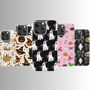 Halloween Phone Case, Cute Ghosts Spooky Design Cover For iPhone 16 Pro, 14, 15, 13, 12, 11, XR, 8, Samsung S24, S23, A55, A54