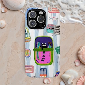 Sardine iPhone Case Retro Tinned Fish iPhone Case for iPhone 16 15 14 13 Pro Max Mini | Samsung s24 s23 Ultra, Pixel 9 Pro XL