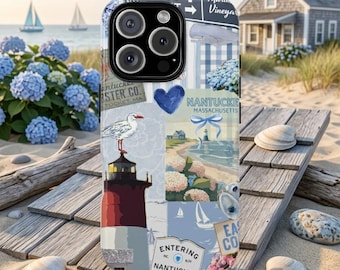 Funda para teléfono con collage de Nantucket: estilo playero costero