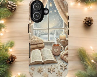 Cozy Winter Haven Phone Case | Snowy Window Book View