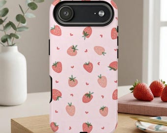 Pink Strawberry Phone Case | Hand-Drawn Fruit iPhone Pixel Samsung