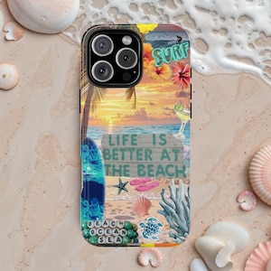 Ocean Waves Phone Case | Beach Palm Tree iPhone 18 17 16 15 14 13 Pro Max| Samsung s24 s23 Ultra, Pixel 9 Pro XL | Coastal Stained Glass