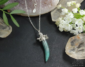 Lucky horn necklace in sterling silver and Chrysocolla  - Handmade C0327