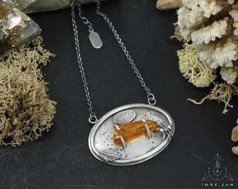 Collana amuleto con una straordinaria ambra con buggs fossile, fatto a mano C0259