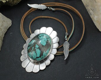 Boho style Turquoise arm band in sterling silver - Handmade BR0082