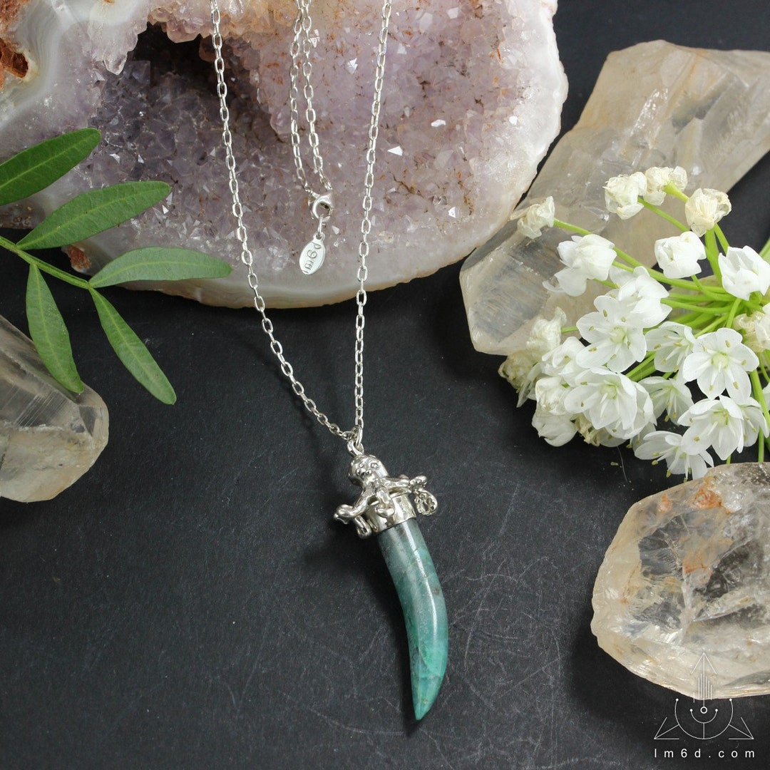 Lucky Horn Necklace in Sterling Silver and Chrysocolla Etsy UK