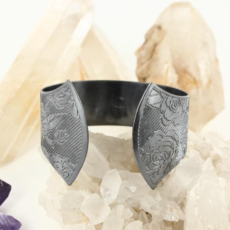 Roses cuff Etching cuff Sterling silver cuff Gothic cuff Bracelet Handmade BR0031 image 3