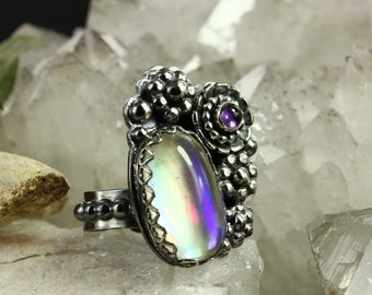 Aqua aura quartz ring - Sterling silver ring - Bridal ring - Boho ring - Handmade B0069