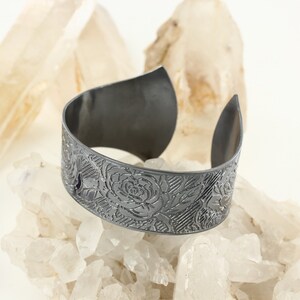 Roses cuff Etching cuff Sterling silver cuff Gothic cuff Bracelet Handmade BR0031 image 4