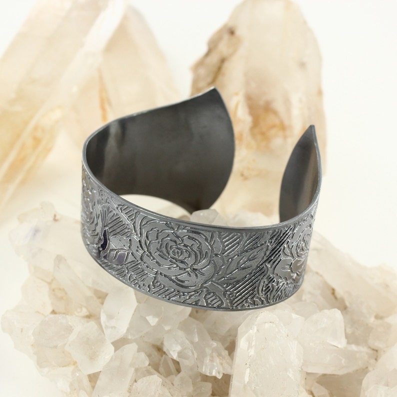 Roses cuff Etching cuff Sterling silver cuff Gothic cuff Bracelet Handmade BR0031 image 4