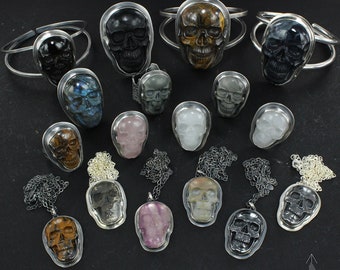 Realistic skull ring pick your stone - Handmade B0200