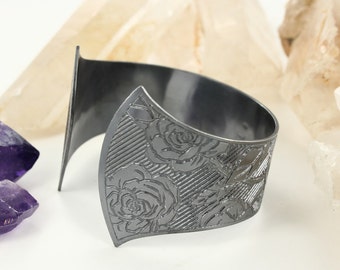 Roses cuff - Etching cuff - Sterling silver cuff - Gothic cuff - Bracelet - Handmade BR0031