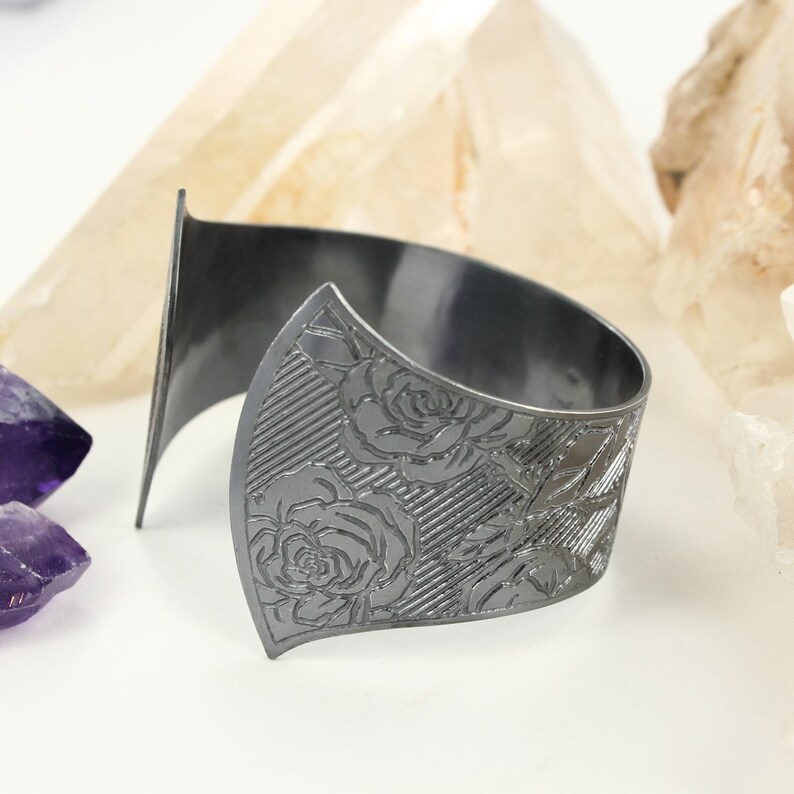 Roses cuff Etching cuff Sterling silver cuff Gothic cuff Bracelet Handmade BR0031 image 1