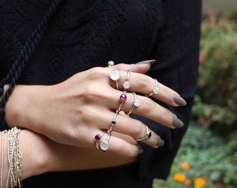 Everyday wear stackable ring with gemstone, adjustable ring- Handmade B0276