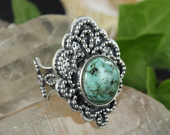 Anello in stile mandala Boho in argento sterling e turchese - Handmade B0336