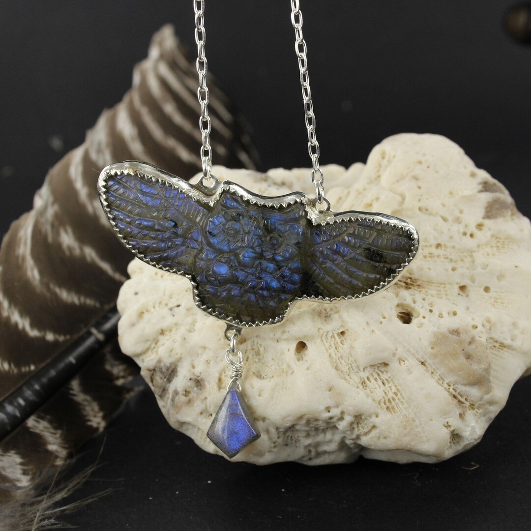 •NIGHT HUNT• labradorite + owl + mixed metal necklace (18