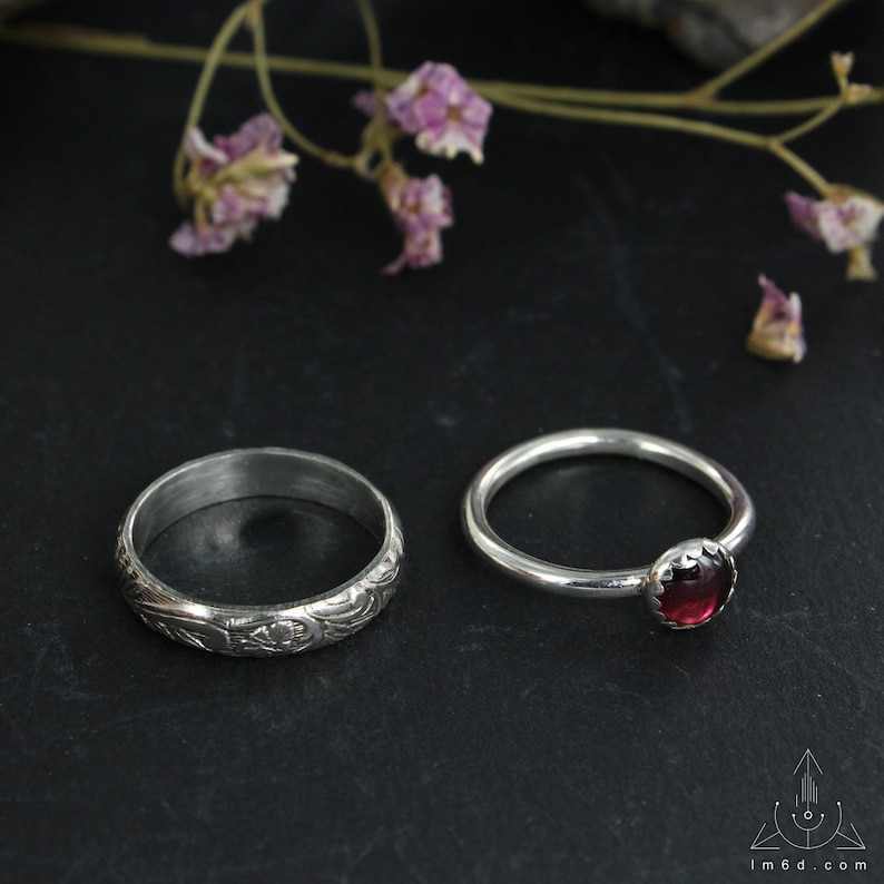 Set of 2 stackable rings in sterling silver and gemstone, choose your size Handmade B0273 image 2