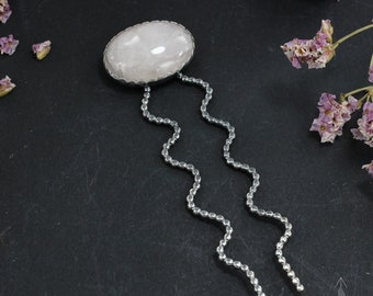 Casual hair pin in sterling silver and rose Quartz - Handmade A0020