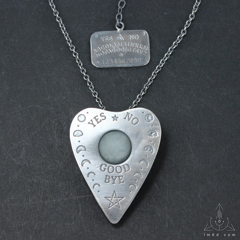 Ouija planchette board necklace Handmade C0386 MoonPhase/Aquamarine