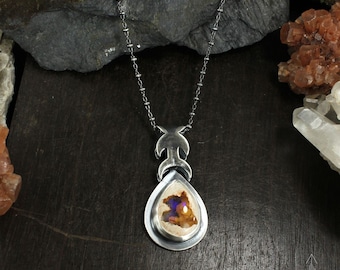 Amazing Boulder opal necklace in sterling silver - Handmade C0122