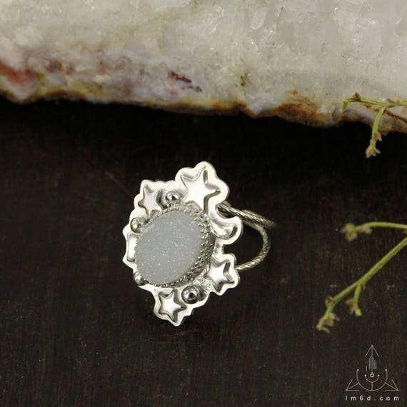 Bague en agate druzy - bague en croissant de lune - Sparkle - Star - déesse bague - B0077 fait à la main