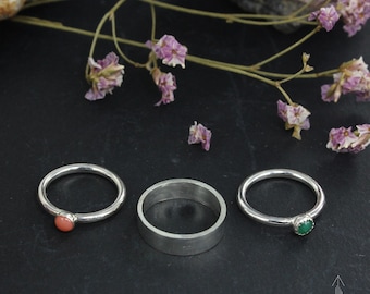 Set of 3 stackable rings in sterling silver and gemstone, size 6 - Handmade B0272