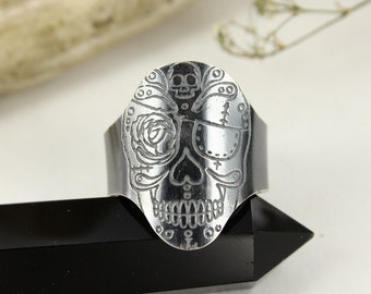 Anello stile Dia de la muerte Anello unisex - Fatto a mano B0148