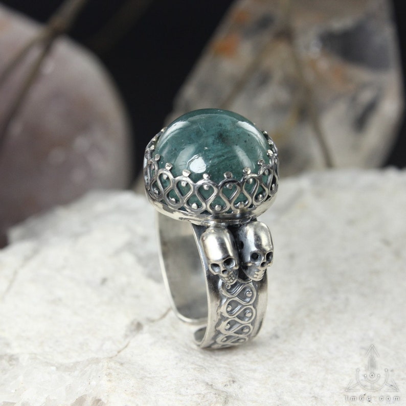 Aquamarine Ring Skull Ring Dia De La Muerte Ring Mexican - Etsy