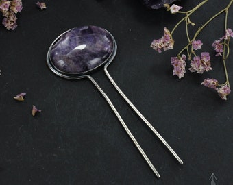 Amazing hair pin in sterling silver and amethyst - Handmade A0017