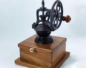 Walnut Coffee-Pepper Grinder, Handmade, ceramic gears a hinged top for ease of cleaning, and can also be used as a pepper or spice grinder,