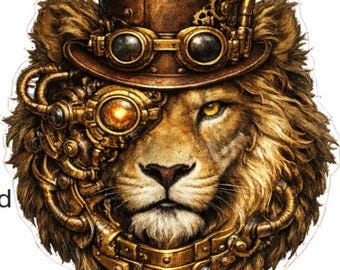 Steampunk Lion PNG Digital Download Transparent Background