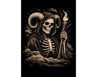 Aries Zodiac Skeleton PNG: Gothic Tattoo Astrology Art (Digital Download)