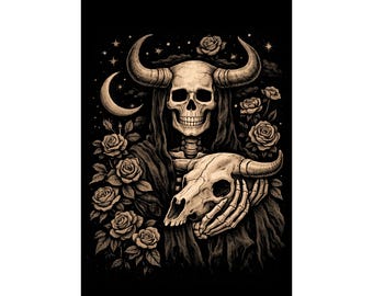 Taurus Zodiac Skeleton PNG | Gothic Astrology Tattoo Art (Digital Download)