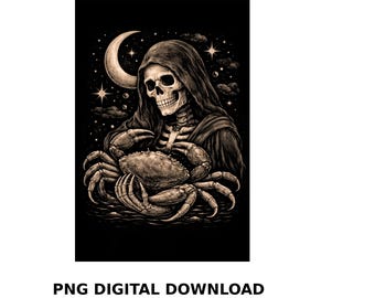 Cancer Zodiac Skeleton PNG: Gothic Tattoo Astrology Art (Digital Download)