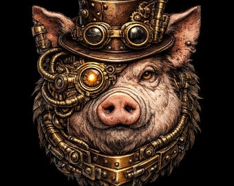 Steampunk Pig PNG Digital Download Transparent Background