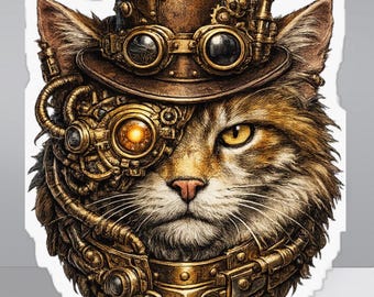 Steampunk Cat PNG Digital Download Transparent Background