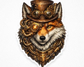 Steampunk Fox PNG Transparent Background Digital Download