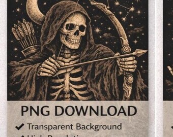 Sagittarius Skeleton PNG, Gothic Tattoo Art, Dark Zodiac Wall Art (Digital Download) BUNDLE