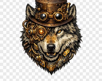 Steampunk Wolf PNG Transparent Background Digital Download