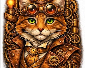 Steampunk Cat PNG Graphic: Victorian Animal Art (Digital Download)