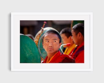 Grabado de monje budista, fotografía del Tíbet, arte mural de Asia, impresión de bellas artes, retrato, viaje, arte de pared de meditación, estudio de yoga, pared de la galería