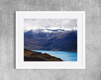 Yamdrok lake, Tibet, nature photography, snow mountains, landscape, travel, fine art print, 8x10