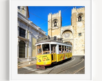 Lisbon Photography, Portugal Poster, Europe Wall Art, Tram, Cathedral, Home Decor, Wall Art, Square Print, Travel, Street, Wanderlust