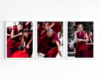 Buddhist Monks, Set of 3 Prints, Tibet Fine Art Photography, Meditation Wall Art, Yoga Decor, Thoughtful Gift, Tibetan Monks Gallery Wall