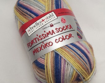 Sock Yarn - Self Patterning. 50g ball of Schoeller and Stahl Fortissima Socka Mexiko Kids Color 037. FREE sock pattern. Wool Polyamide mix