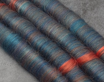 Rolags (or Punis) for spinning, Grey with Orange and Teal,  Wool and Bamboo