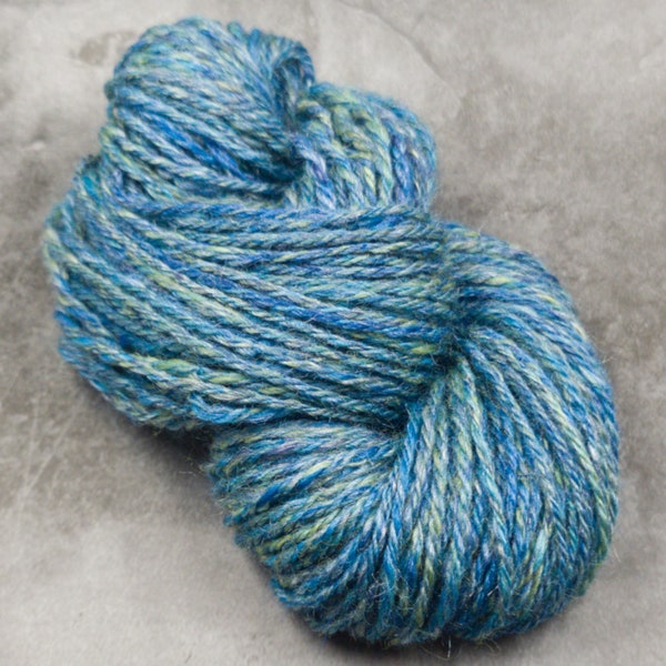 Handspun Worsted/Aran yarn, 22g mini skein, merino wool & silk, Turquoise, green and blue